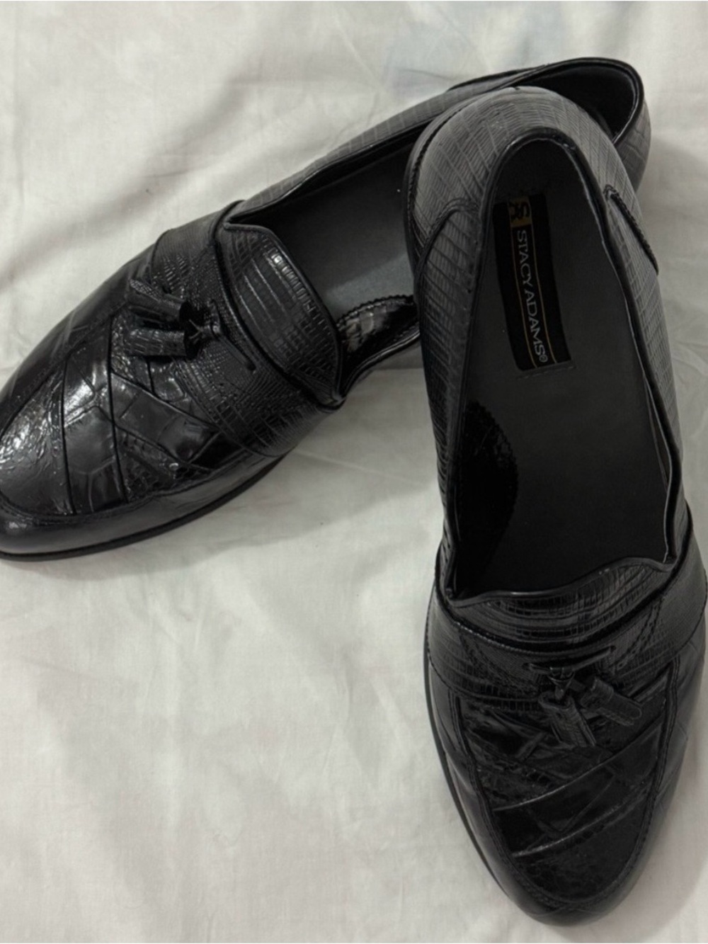 STACY ADAMS Men’s Black Genuine Snake-Skin Leather Penny Loafers Size 13